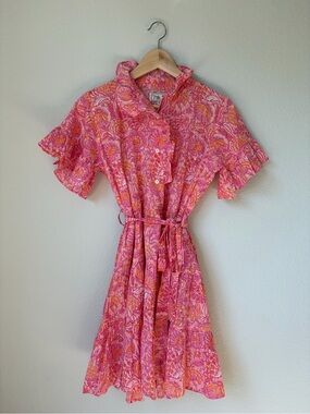 Mille Violetta Resort Mini Dress Pink & Orange Carnation Floral Print Size XS